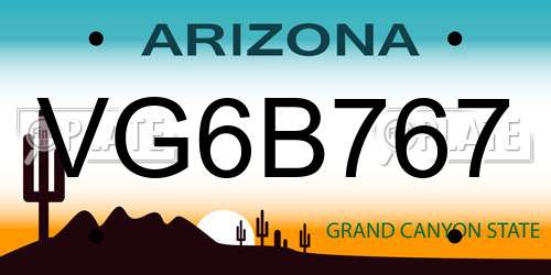 VG6B767 Arizona License Plate