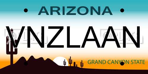 VNZLAAN Arizona License Plate