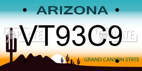 VT93C9 Arizona License Plate