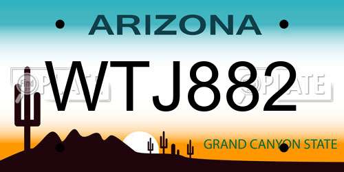 WTJ882 Arizona License Plate