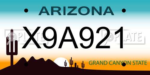 X9A921 Arizona License Plate