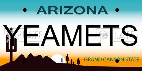 YEAMETS Arizona License Plate