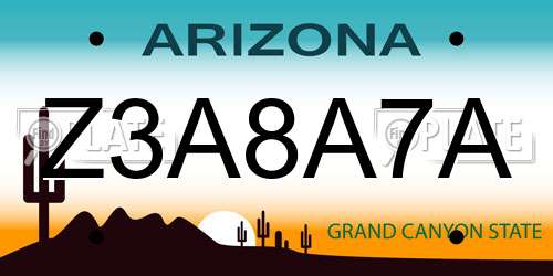 Z3A8A7A Arizona License Plate
