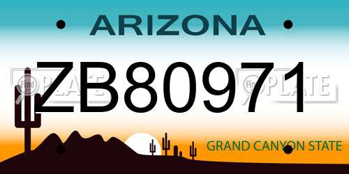 ZB80971 Arizona License Plate