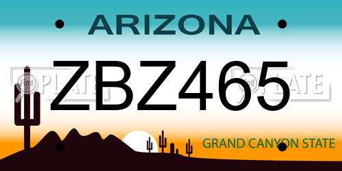 ZBZ465 Arizona License Plate