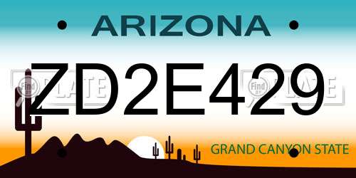 ZD2E429 Arizona License Plate
