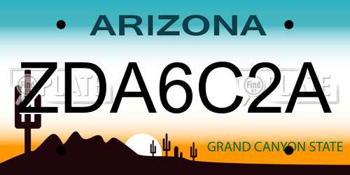 ZDA6C2A Arizona License Plate