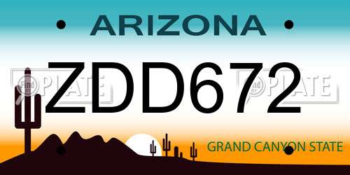 ZDD672 Arizona License Plate