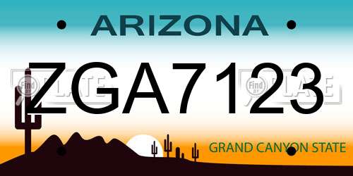 ZGA7123 Arizona License Plate