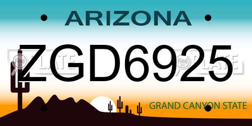 ZGD6925 Arizona License Plate