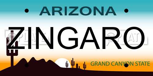 ZINGARO Arizona License Plate