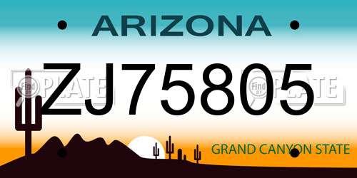 ZJ75805 Arizona License Plate