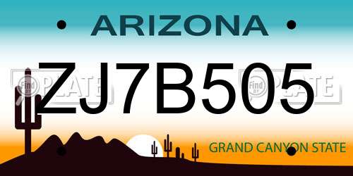 ZJ7B505 Arizona License Plate