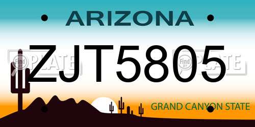ZJT5805 Arizona License Plate