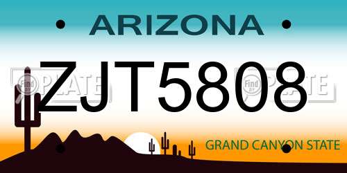 ZJT5808 Arizona License Plate