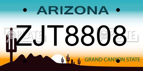 ZJT8808 Arizona License Plate