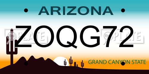ZOQG72 Arizona License Plate