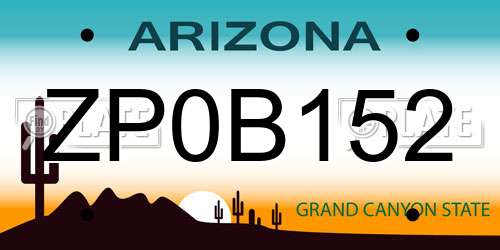 ZP0B152 Arizona License Plate