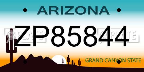 ZP85844 Arizona License Plate