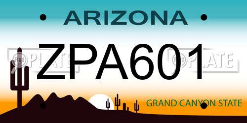 ZPA601 Arizona License Plate