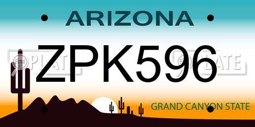 ZPK596 Arizona License Plate