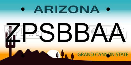 ZPSBBAA Arizona License Plate