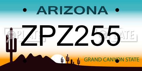 ZPZ255 Arizona License Plate