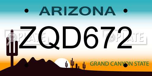 ZQD672 Arizona License Plate