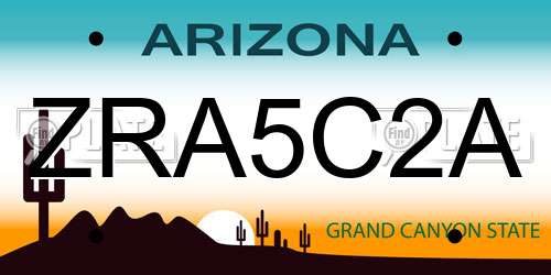 ZRA5C2A Arizona License Plate