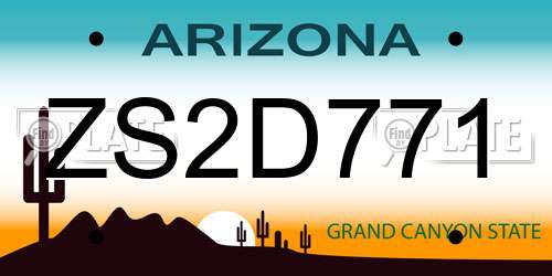 ZS2D771 Arizona License Plate