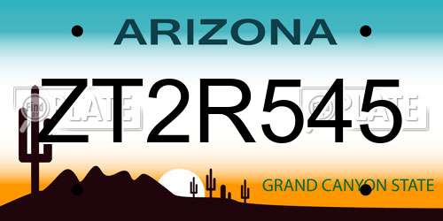 ZT2R545 Arizona License Plate