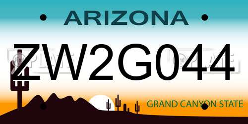ZW2G044 Arizona License Plate