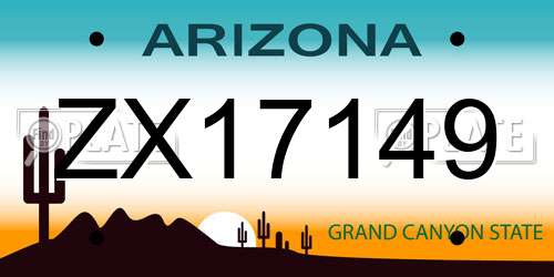 ZX17149 Arizona License Plate