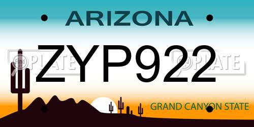 ZYP922 Arizona License Plate