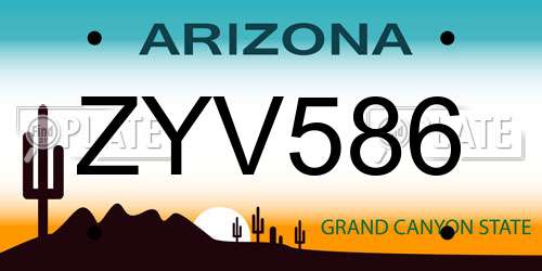 ZYV586 Arizona License Plate