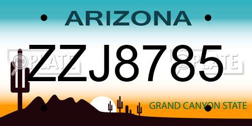 ZZJ8785 Arizona License Plate