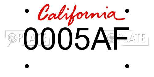 0005AF California License Plate