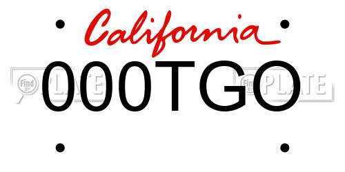 000TGO California License Plate