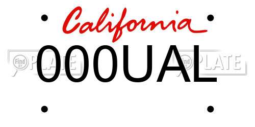 000UAL California License Plate