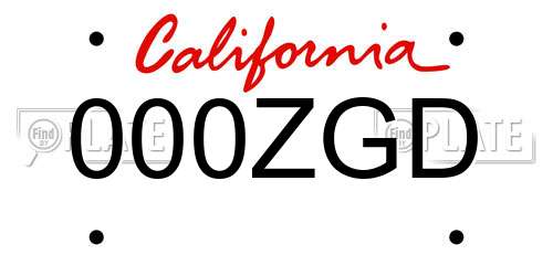 000ZGD California License Plate