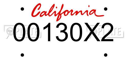 00130X2 California License Plate