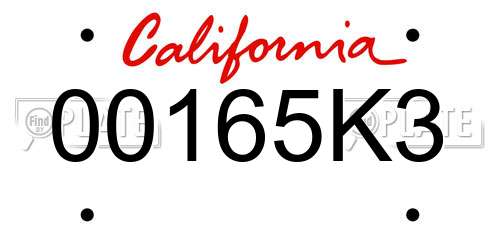 00165K3 California License Plate