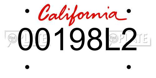 00198L2 California License Plate