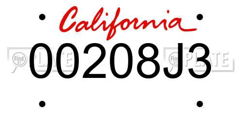 00208J3 California License Plate