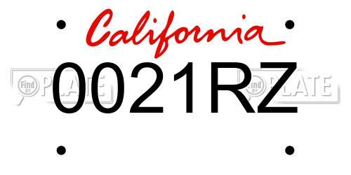 0021RZ California License Plate