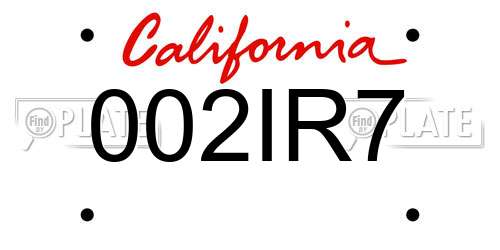 002IR7 California License Plate