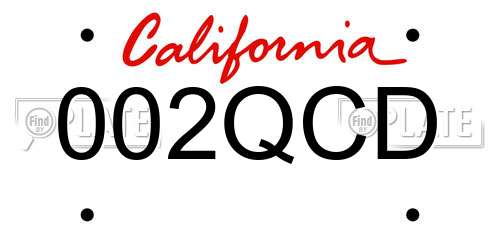 002QCD California License Plate