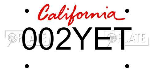 002YET California License Plate