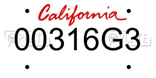 00316G3 California License Plate