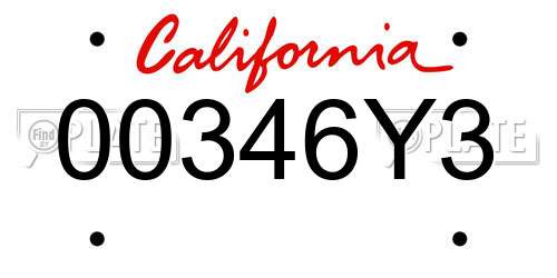 00346Y3 California License Plate